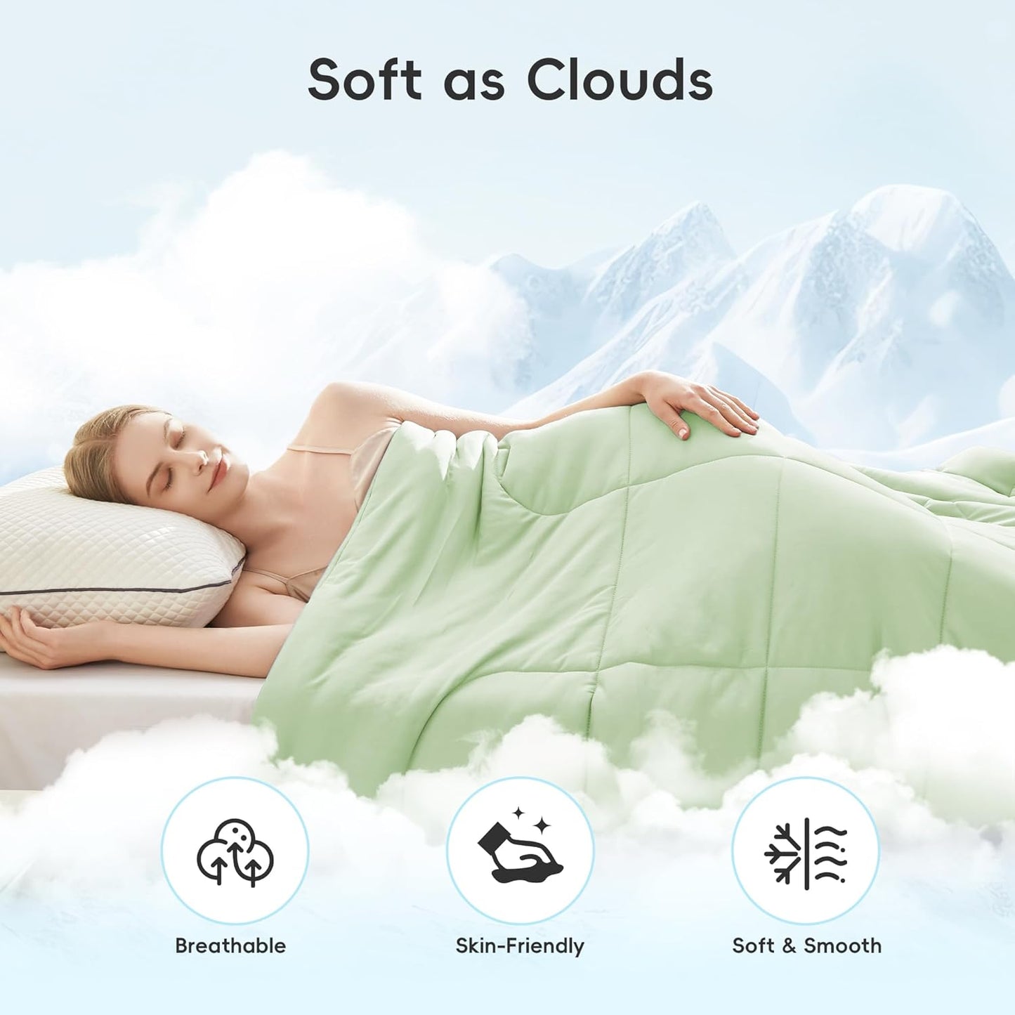 Cooling Comforter King/Cali King Size, All Season Blanket for Hot Sleepers, Lightweight Comforter for Night Sweats, Double-Sided Cooling Bedding for Bed, Sofa, Office, Camping (Sage Green,108"*90")