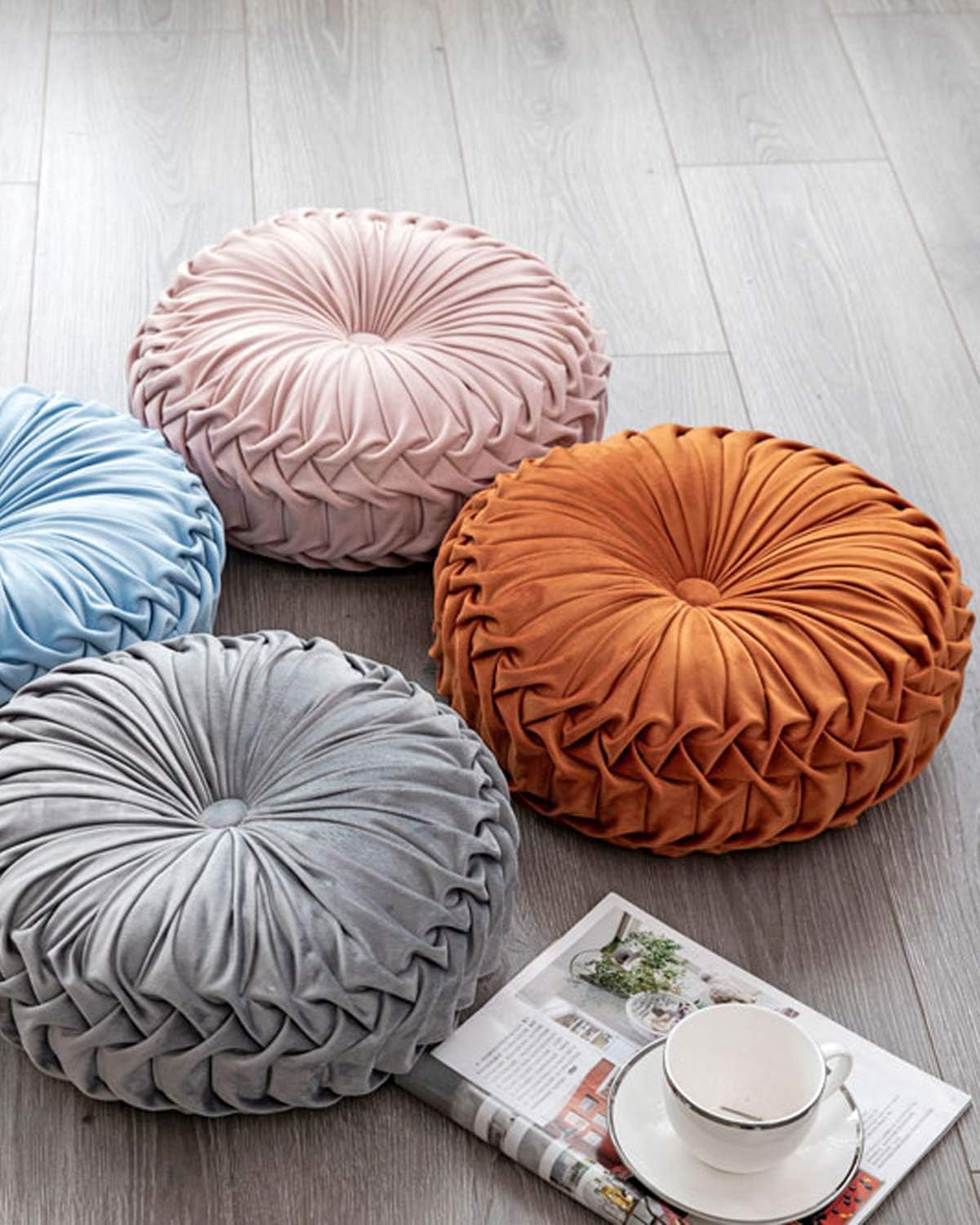 HLOVME Throw Pillow for Couch Decorative 3D Pumpkin Round Velvet Cushion for Sofa Bed Chair Floor 15"X15", Navy Blue