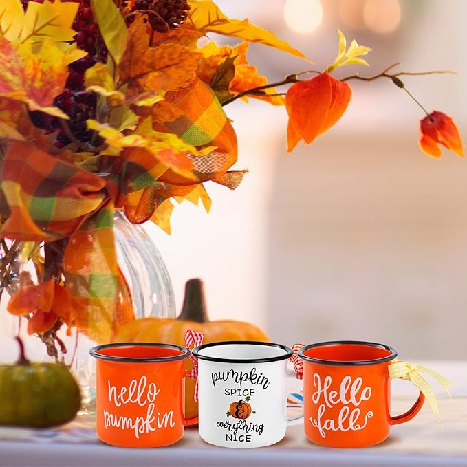 3 Autumn Thanksgiving Mini Coffee Mug, Pumpkin Mini Coffee Cups for Tiered Tray Decor Fall Centerpieces, Party Decorations, wide handle, light sliding edge, light and durable, Birthday Gift, 240ml