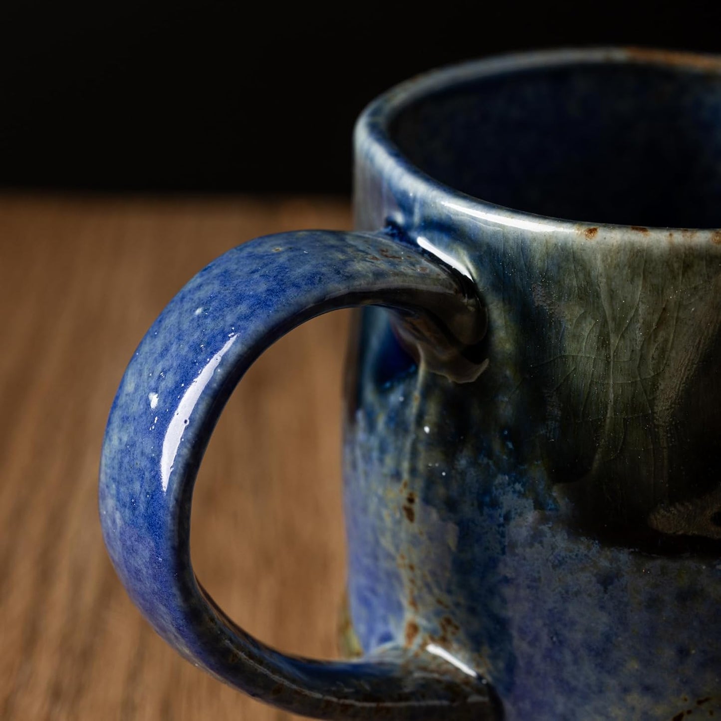 Handmade Ceramic Coffee Mugs, Mugs with Coffee Spoon, 11oz, Handmade Pottery Mug with Handle, Hand-painting, Unique Uneven Surface Tea cups, Dishwasher and Microwave Safe (Blue)
