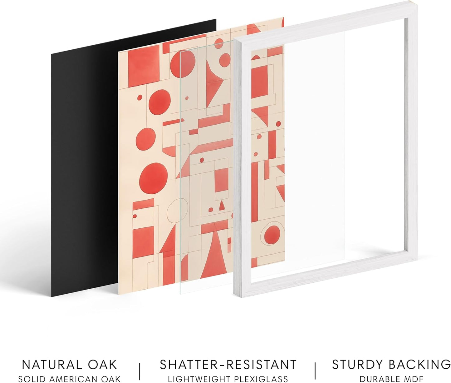 HAUS AND HUES Colorful Abstract Wall Art - Minimalist Retro Picture for Living Room Decor, Red and Pink Modern Wall Art Painting (Red Geometric, White Frame, 16x20)