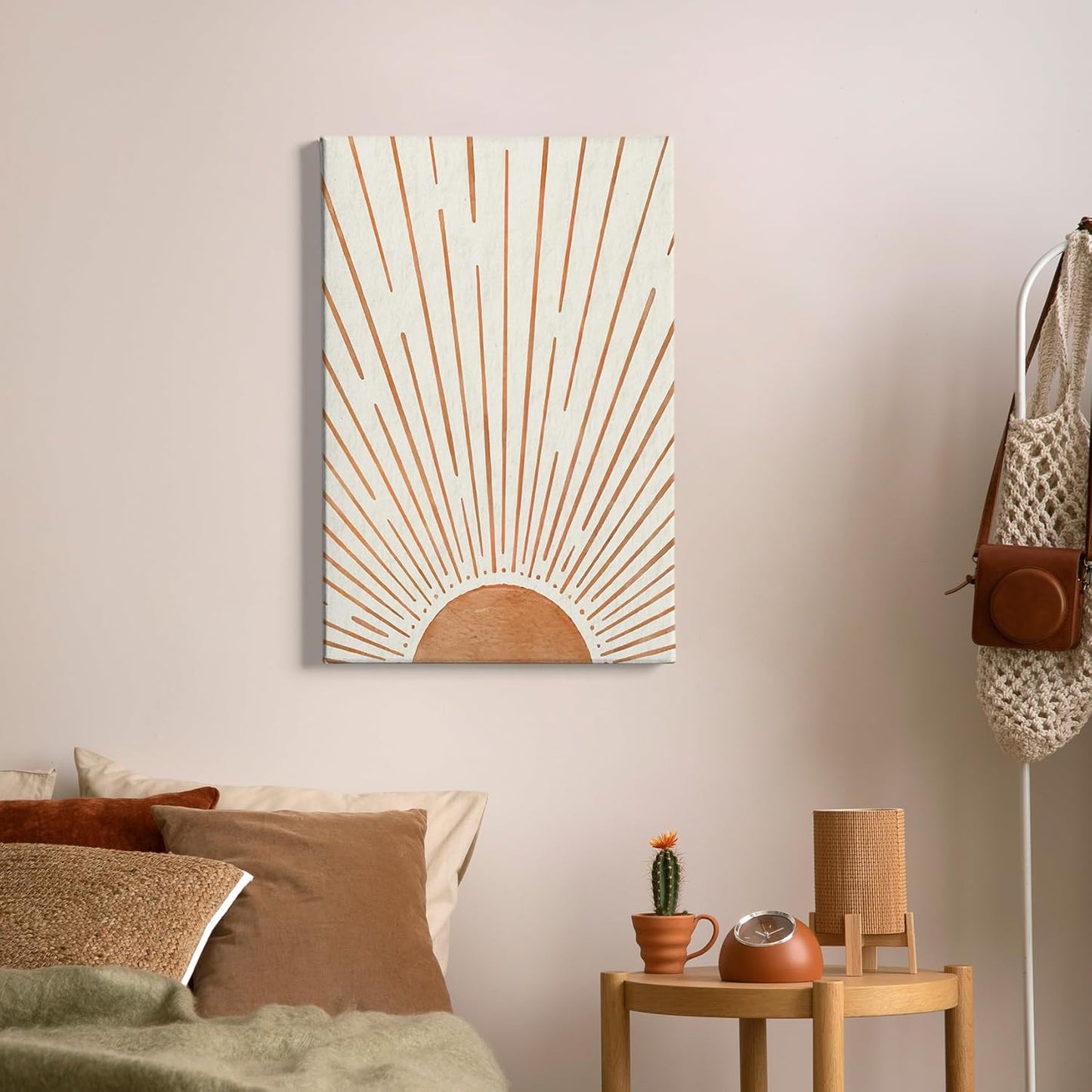 HIWX Vintage Abstract Boho Sun Framed Canvas Painting Wall Art Decor, Bohemia Boho Sunrise Sunshine Wall Art Artwork Home Decoration For Living Room Yoga Bedroom Bathroom 16x24 Inch