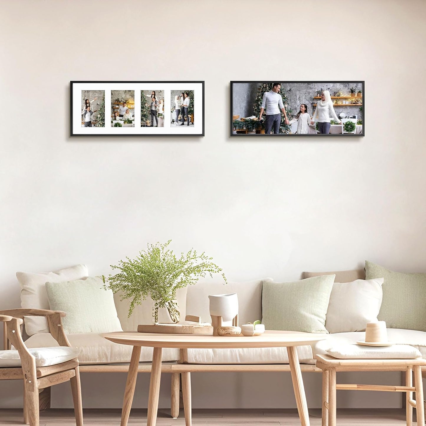 Frametory - 8x20 Aluminum Collage Picture Frame - Display 4x6 Pictures with 4 Openings Mat - Real Glass Front - Horizontal/Vertical Wall Mount - Black 1 Pack