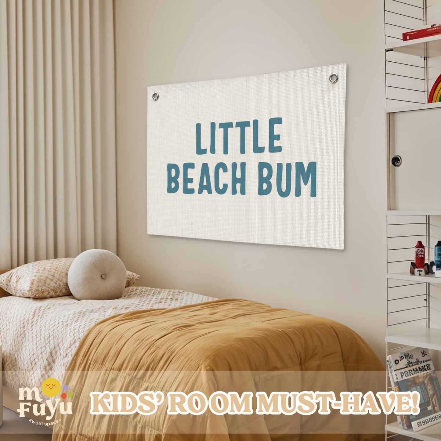 Little Beach Bum Canvas Banner - Coastal Nursery Wall Decor for Baby and Kids Room Nursery Playroom, Beach Theme Wall Hanging, Summer Surf Vibes, 30x20 Inch