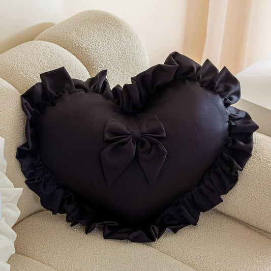 Heart-Shaped Throw Pillow 20×16 Inch Velvet Ruffed Heart Pillow Home Decoration Pillows Cushion for Sofa Bed Chair Living Room Black