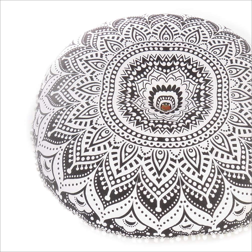 Eyes of India - Mandala Floor Pillow Cover Meditation Cushion Seating Throw Hippie Round Colorful Decorative Bohemian Indian Pouf Ottoman Handmade Cover ONLY (Ombre Black, 32" x 32")