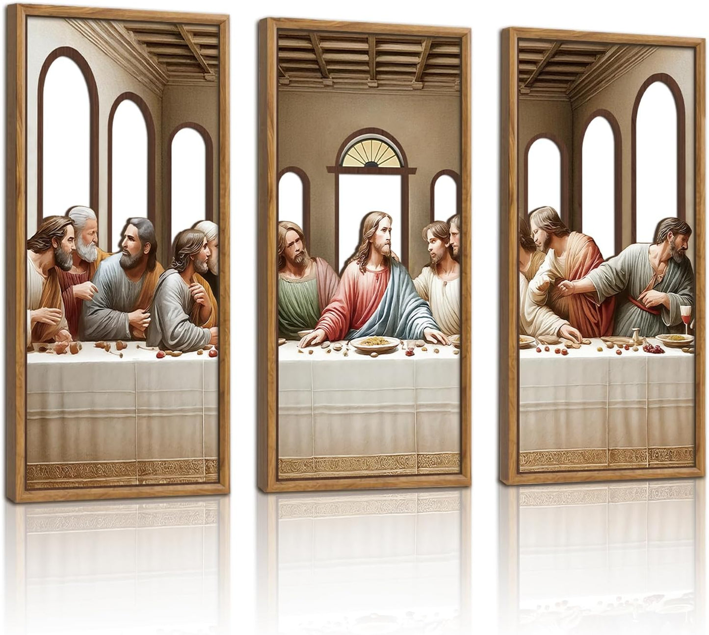 KAIRNE 3Pcs Jesus Last Supper Wall Art,Christian Wooden Wall Decor,Religious Faith Wood Hanging Decor,Bible Verse Artwork,Scripture Jesus Art for Living Room Dining Room Bedroom Decoration,Framed