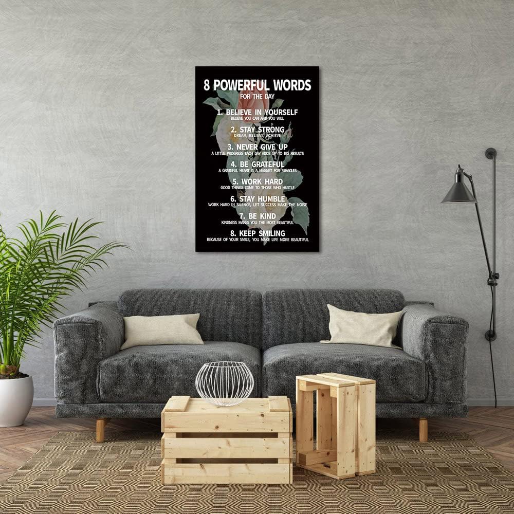 Inspirational Office Quotes Sayings - 8 Powerful Words for The Day Canvas Decoration Paintings with Flower Background Suitable for Office School Library Home Wall Hangings HD Print-24 inch x 36 inch