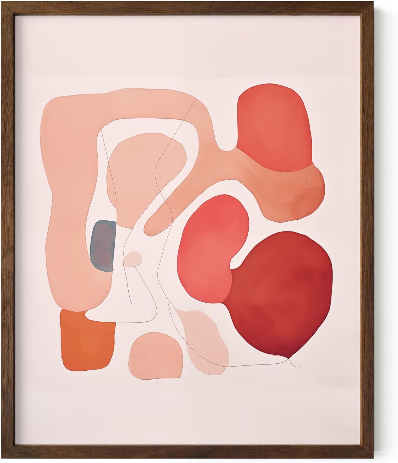 HAUS AND HUES Colorful Abstract Wall Art - Minimalist Retro Picture for Living Room Decor, Red and Pink Modern Wall Art Painting (Pink Abstract Shapes, Walnut Frame, 8x10)