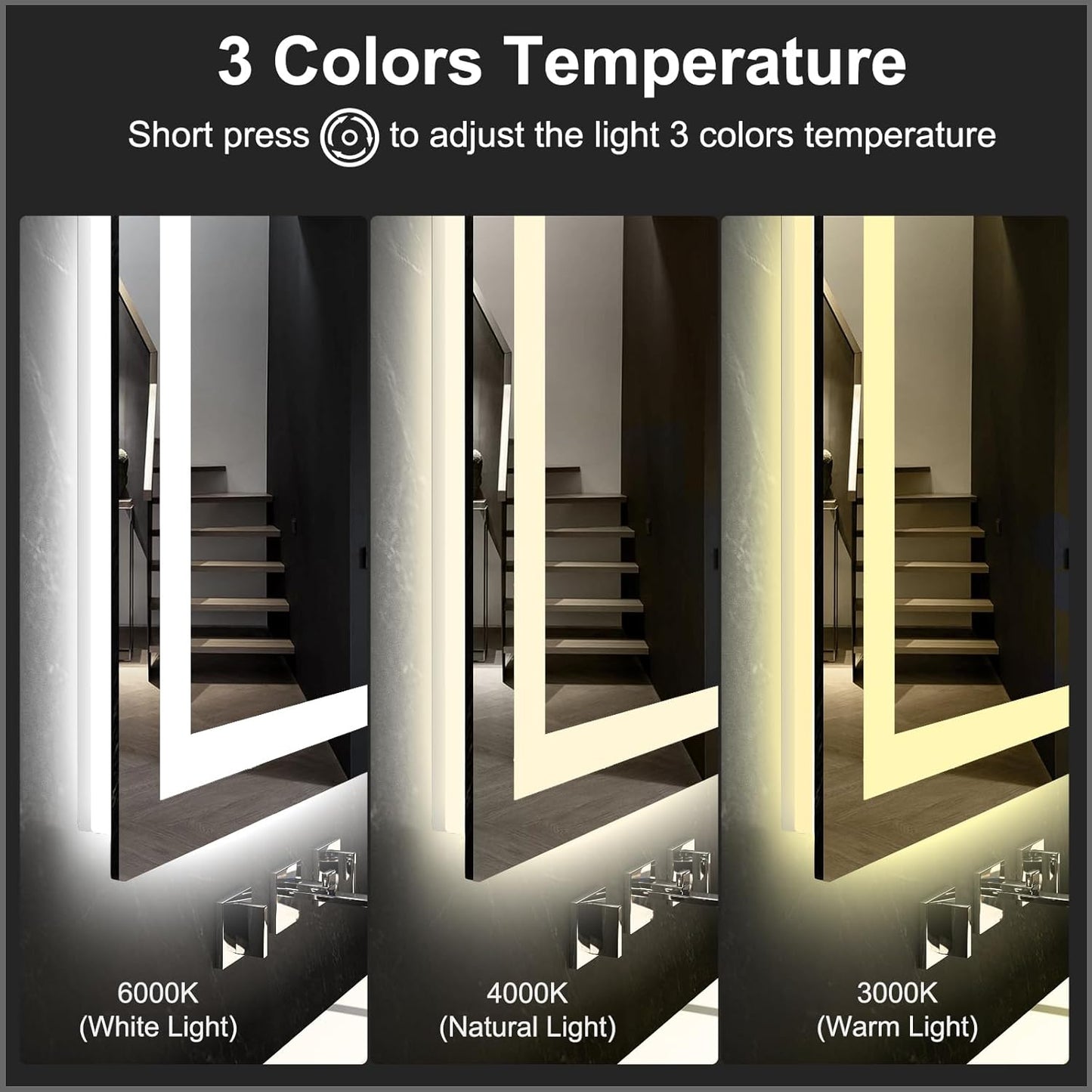 LED Mirror for Bathroom 30x36 Lighted Bathroom Vanity Mirrors with Lights, Brighter Frontlit and Backlit Anti-Fog Mirror, Tempered Glass, Dimmable 3 Colors Light Modes, Memory Function