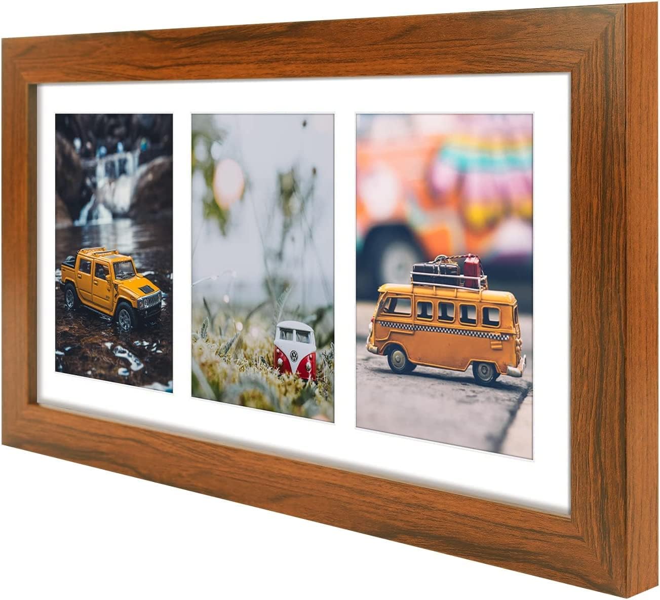 Golden State Art, Set of 2, 7x14 Brown Photo Solid Wood Collage Frame with Mat Displays (3) 4 x6 Pictures