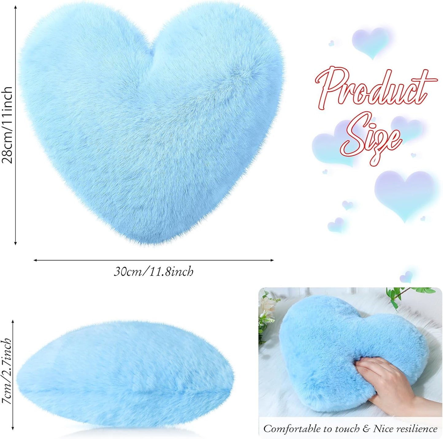 Liliful 6 Pcs Faux Rabbit Fur Heart Pillows Helloween Fluffy Heart Throw Pillows Christmas Cute Couch Cushion Soft Decorative Throw Cushion for Bed Sofa Girls Women(12 x 11 Inch,Cute Color)