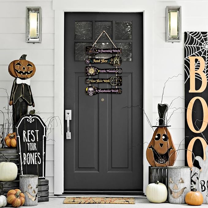 TOARTi Halloween Witch Kitchen Wood Wall Decor(11.4x17), Rustic Spoon Shaped Witchy Wall Art Hanging Sign, Gothic Aesthetic Witchcraft Wooden Plaque for Home Kitchen Front Porch Office Door