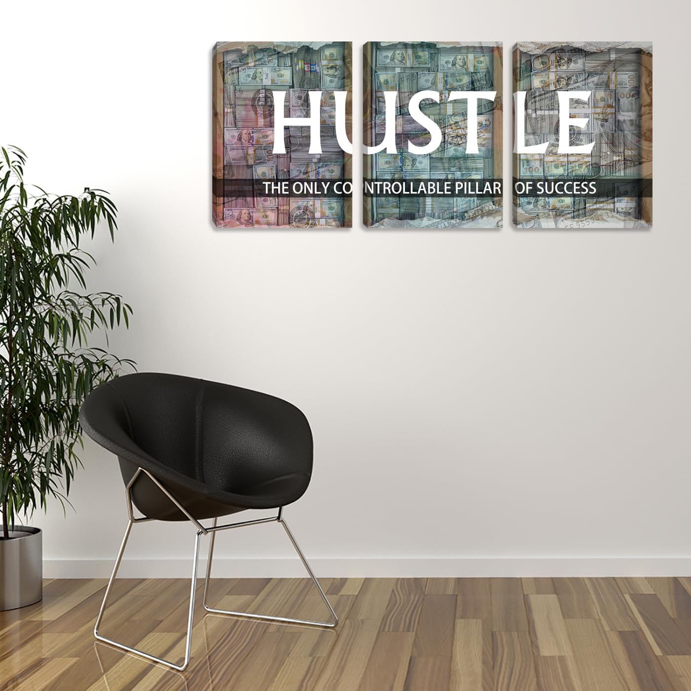 Hustle Quote Wall Art Canvas Painting Wall Art 3 Pieces Motivational Positive Poster Office Wall Decor Poster Framed Artwork Prints Picture Room Decor Living Room Bedroom Wall Art(36”Wx16”H)