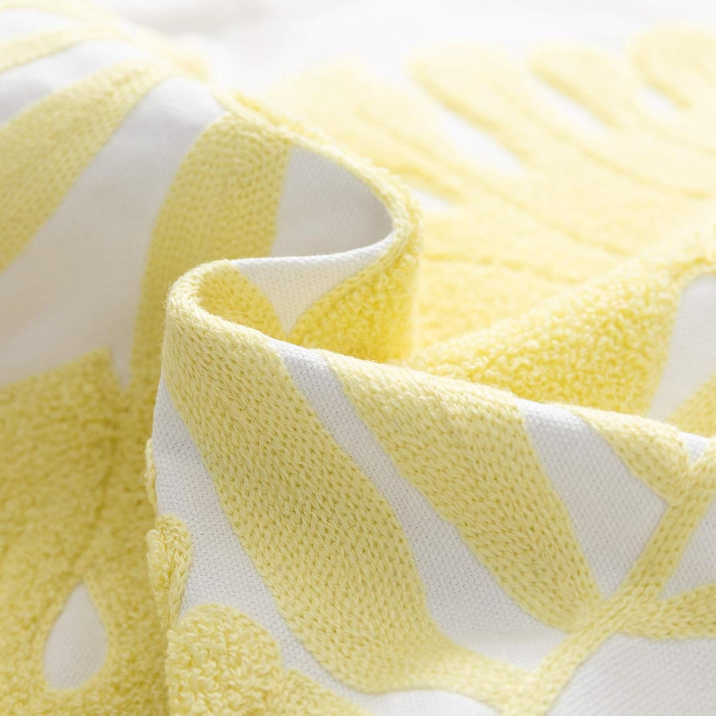 Embroidery Throw Pillow Covers 18x18 Floor Pillow Cover for Couch Bed Room Chair 100% Cotton Loop Embroidered Light Yellow Tropical Leaves Cushion Cover Square Pillow Case 45x45cm, 1 Piece