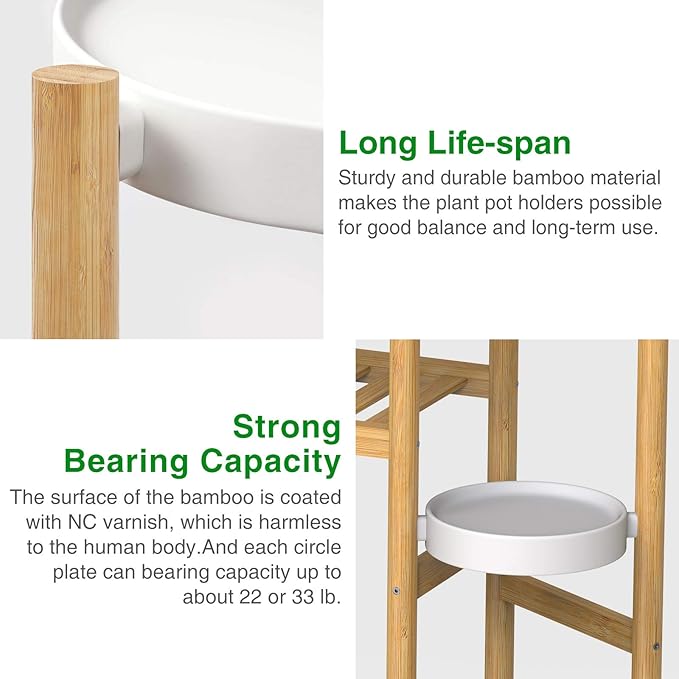 Wisuce Bamboo Plant Stands Indoor, 3 Tier Tall Corner Plant Stand Holder & Plant Display Rack for Garden Outdoor (3-2 Tier)