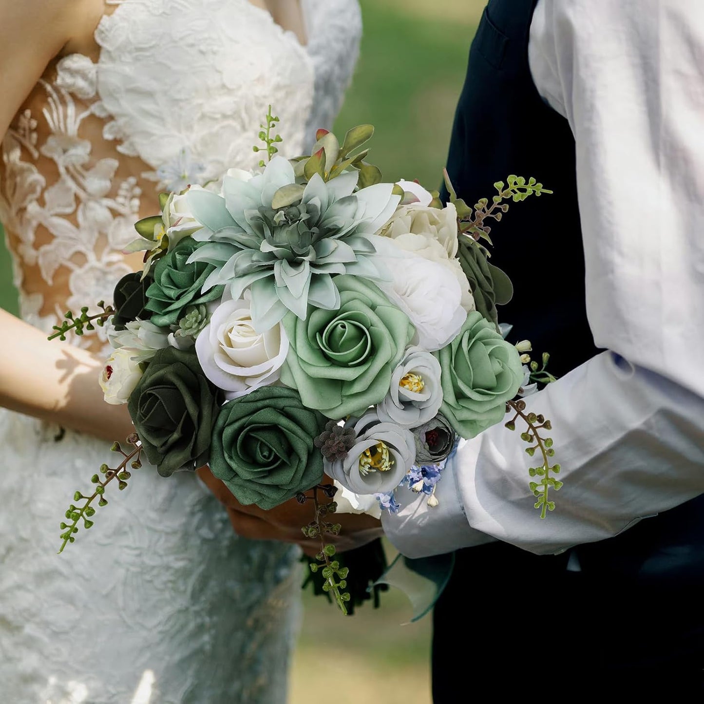 Floweroyal Artificial Flowers Combo Green Flowers Mix Silk Flowers Dahlia Roses with Stems for DIY Wedding Bridal Bouquets, Baby Shower, Floral Arrangement, Table Centerpieces, Home Decorations.