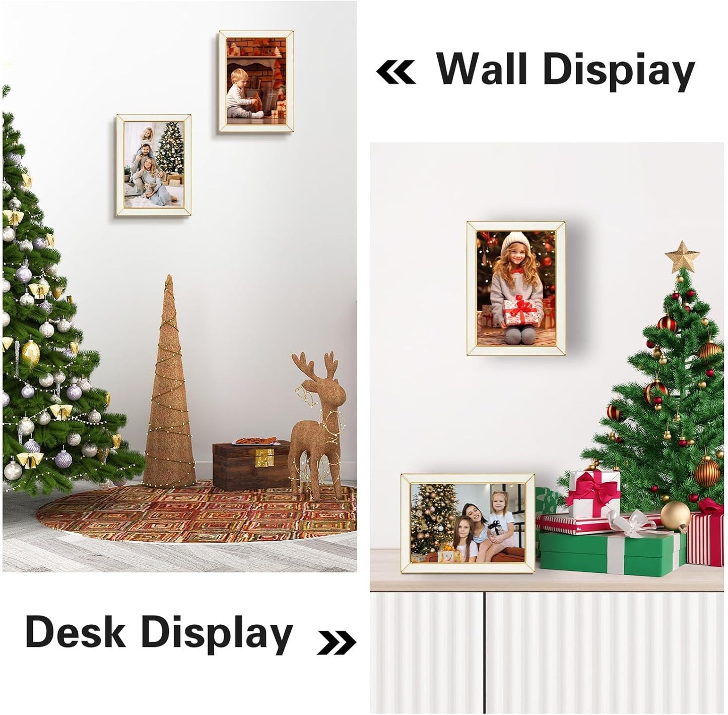 Frametory Enamel Picture Frame - 5x7 Gold Metal Edge White Enamel Picture Frame With Easel and Velvet Back for Tabletop Display, Bookshelf, 5x7 Wall Decoration, Photo Frames-2 Set