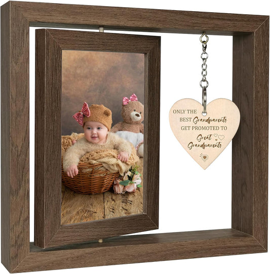 Great Grandparents Gifts - Rotating Wooden Great Grandparents Picture Frame for Two 4x6 Photos - Glass Cover, Gift Box Included - Only the Best Grandparents Get Promoted to Great Grandparents