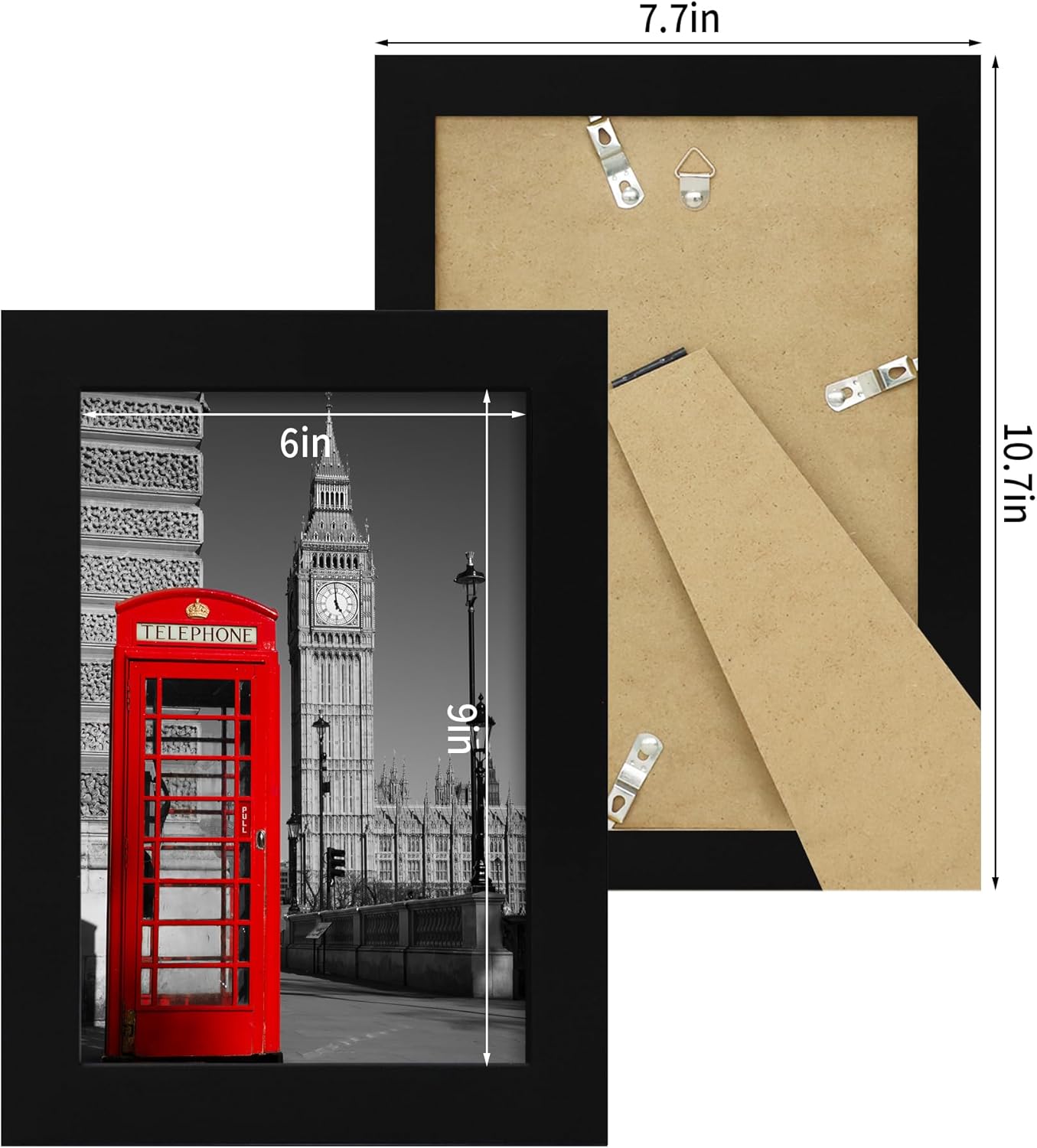 iRahmen 6x9 Picture Frame Set of 2 with HD Glass, Black Wood Photo Frames for Horizontal or Vertical Tabletop and Wall Mounting