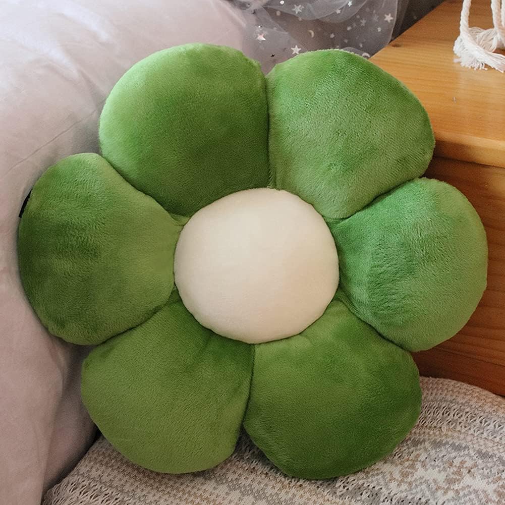 lannery Flower Plush Throw Pillows, Flower Floor Pillow Seating Cushion Toy for Reading, Room, Watching TV (19.7", Dark Green)
