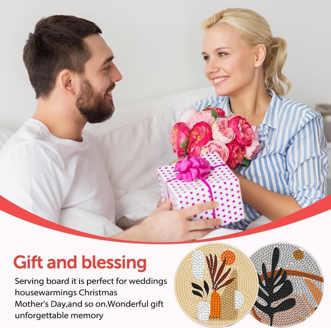 DOTSOPS 8Pack Landscape Diamond Painting Coaster with Holder 5D Diamond Art Kits for Adults Round Full Drill Beginners Gem Dots Craft Arts Supplies Party Home Decor Abstract