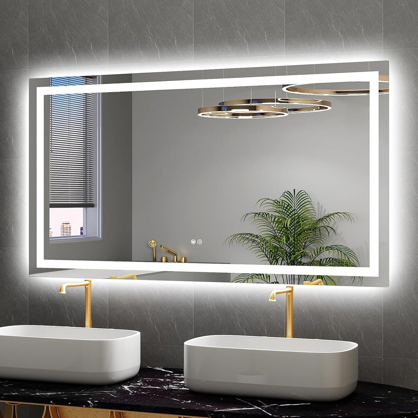 LED Mirror for Bathroom 55x30 Lighted Bathroom Vanity Mirrors with Lights, Brighter Frontlit and Backlit Anti-Fog Mirror, Tempered Glass, Dimmable 3 Colors Light Modes, Memory Function