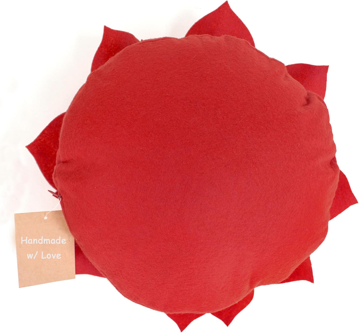 Fennco Styles Handmade 3D Heart-Shaped Petals Flower Decorative Throw Pillow Cover Only - 13" Round Red Floral Pillow Case for Couch, Home Décor and Holiday, Housewarming Gift