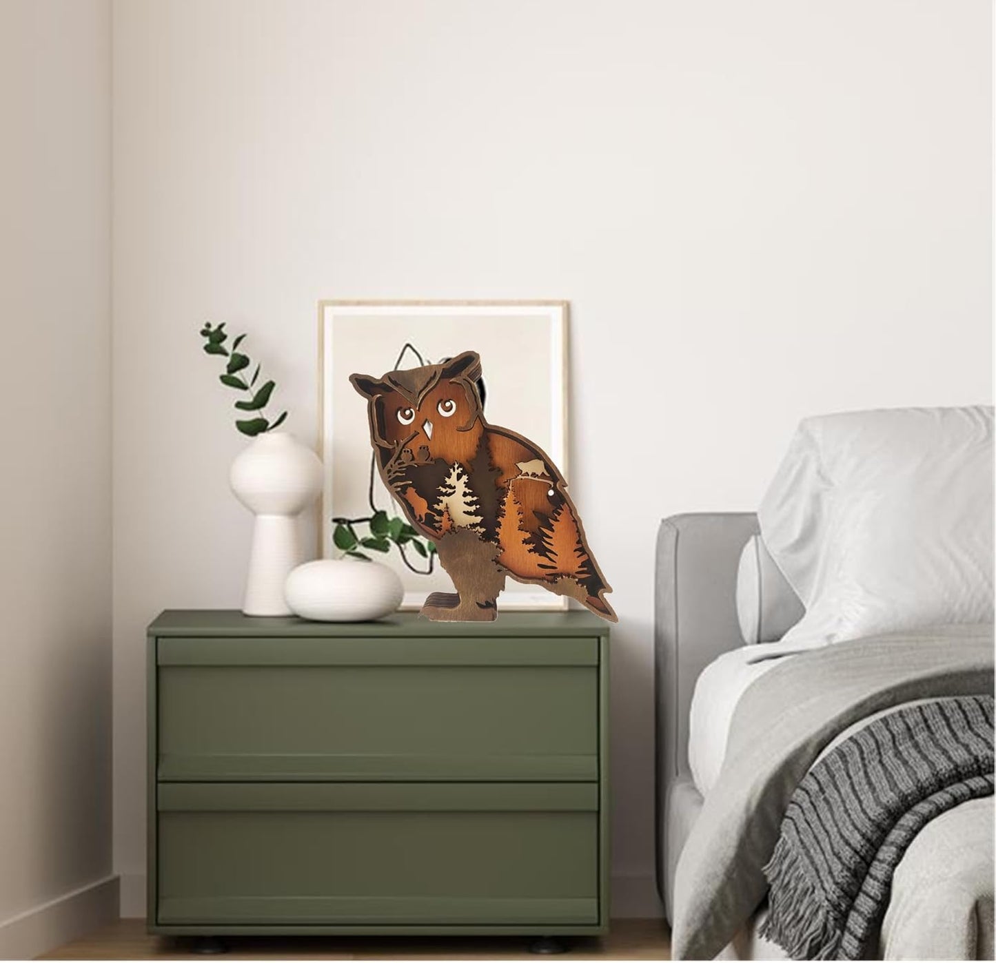 Forest Animal Desk Art Decor Wooden Farmhouse Table Decoration, Cabin Decor, Nursery Decor Mountain Decor for Bedroom Living Room (Owl)