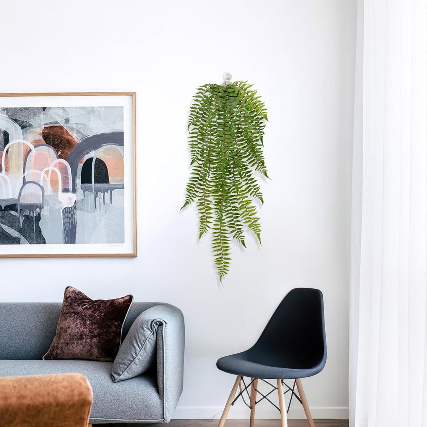 Hollyone Artificial Fern Hanging Plants Potted Fake Boston Ferns Ivy Vines Hanging Wall Plants Realistic Faux Ferns Greenery Plants for Wall Outdoors Indoors Home Office Garden Patio Decorations