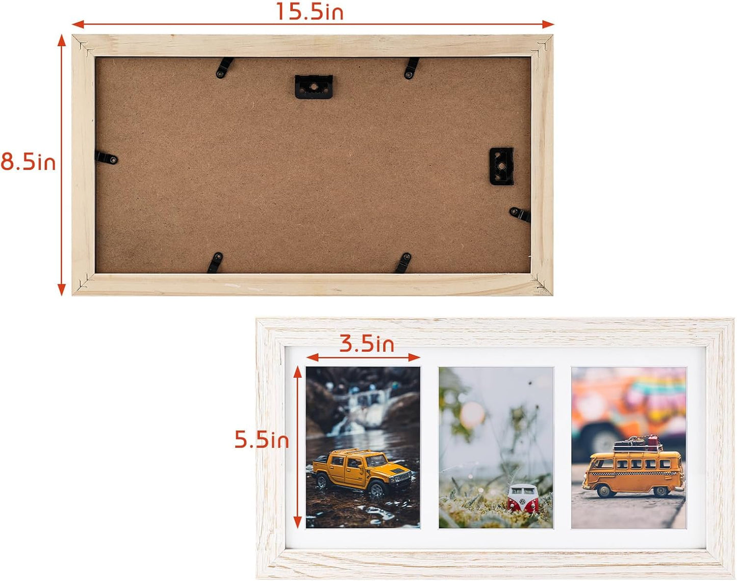 Golden State Art, Set of 10, 7x14 Distressed White Photo Wood Collage Frame with Mat Displays (3) 4"x6" Pictures