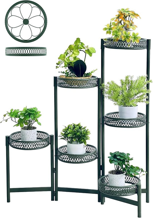Metal Plant Stands Indoor Outdoor, 6 Tier Plant Stand Corner Plant Shelf, Folding Tall Plant Rack, Heavy Duty Iron Flower Display Holder Stand for Living Room Patio Porch Balcony - GreenFlower