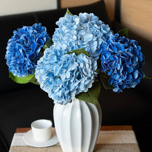 4Pcs 22 inch Lifelike Artificial Hydrangea, 2 Blue & 2 Dark Blue Large Real Touch Flowers Artificial Flowers Dry Flowers Outdoor Wedding Christmas Office Family Party Living Room Table Deco