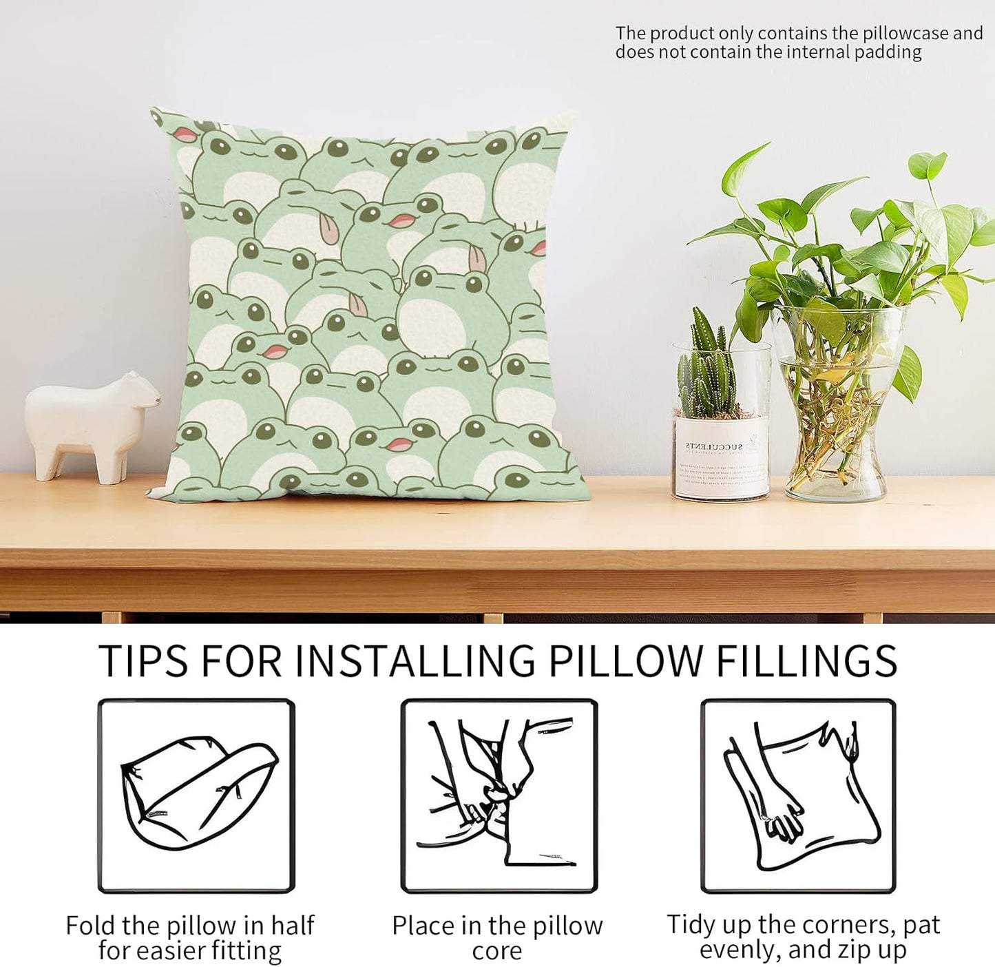 Decorative Throw Pillow Covers 18x18 Inch, Cute Home Decor for Living Room Outdoor Funny Pillowcase Polyester Cushion Case Green Frog Pattern
