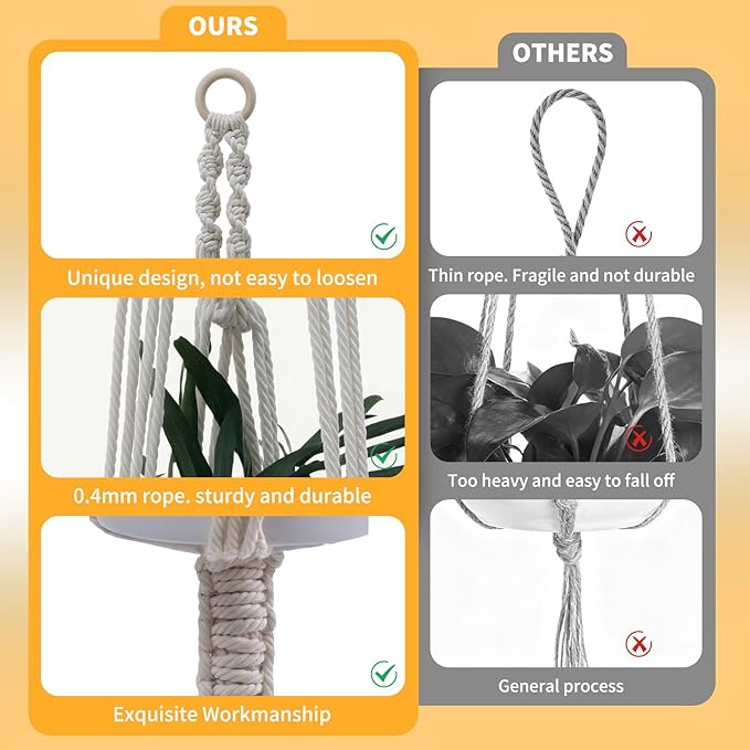 2Pcs 40inch Macrame Plant Hanger with 4 Hooks,Indoor Outdoor Hanging Planter for Plants Holder, Boho Home Decor Ivory