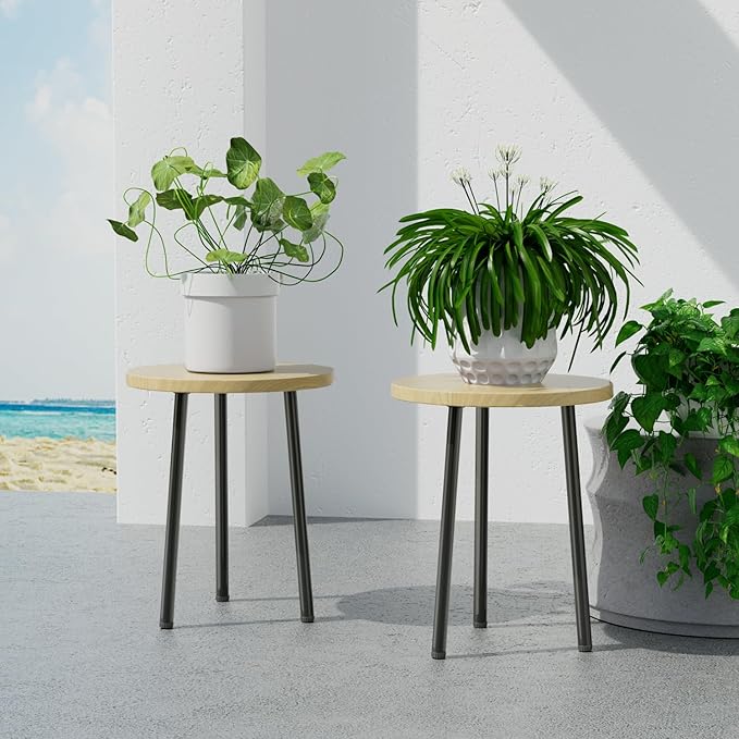 Plant Stand Indoor 2 Pack: Corner Wood 14 Inch Plant Stand Mid Century Modern Decor - Small Round Plant Table for Indoor Plants - Outdoor Plant Holder for Patio Living Room Bathroom Office (Burlywood)
