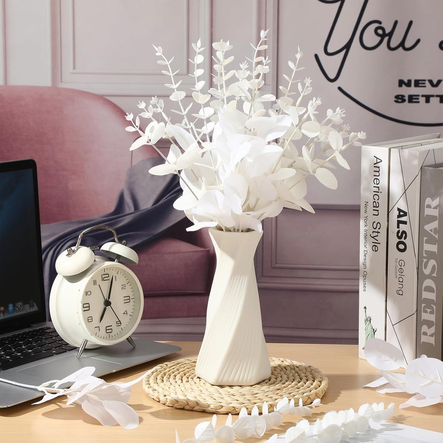 Giegxin 90 Pcs 3 Kinds Mixed Eucalyptus Leaves Stems Bulk Artificial Silver Dollar Leaves Picks Dried Eucalyptus Bundle Faux Spray for Wedding Vase Bouquet Floral Arrangement (White)