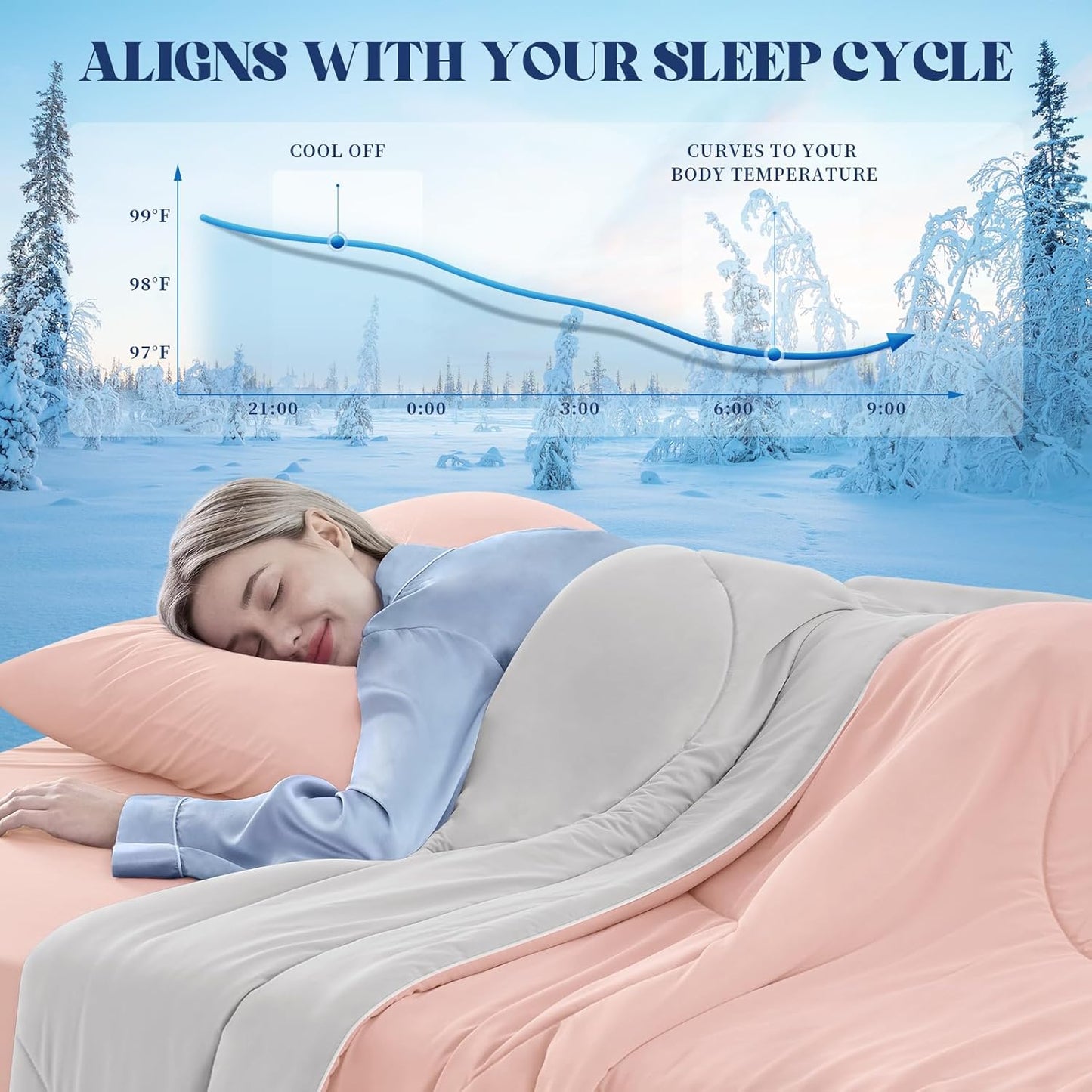 Cooling Comforter King Size, Double-Sided Cooling Blanket for Hot Sleepers & Night Sweats, Arc-Chill Q-Max > 0.4 Breathable Ice Blanket, Lightweight Cold Comforter (108''x90'', Pink)