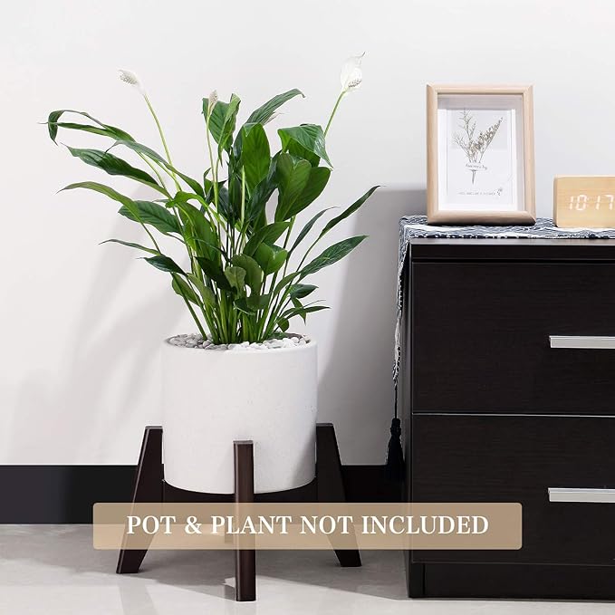 Seanmi Plant Stands for Indoor Plants, Bamboo Plant Stand, Mid Century Plant Holder, Adjustable Width, Fits 8 9 10 11 12 inches Pots - Dark Brown (Planter Stand Only)