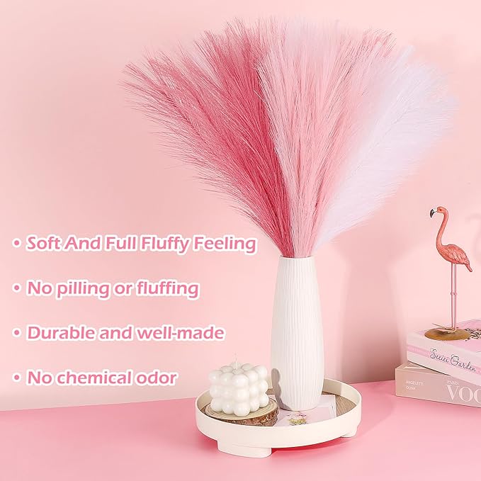 30 Pcs Pink White Pampas Grass Decor: 21.7" Fluffy Faux Small Pampas Grass Artificial Flower Vase Filler for Home Wedding Living Room Wall Party Decoration