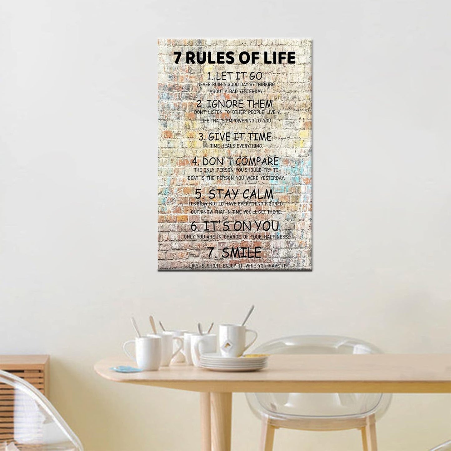 Inspirational Canvas Wall Art 7 Rules of Life Motivational Poster Wall Decor Color Positive Quotes Print Artwork Living Room Framed Art for Home Bedroom Bathroom Ready to Hang [12''W X 18''H]