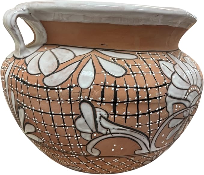 Talavera Michoacana Planter XL Pot Folk Art Multicolor Mexican Pottery Home Decor Hand Painted Garden Indoor Handmade Outdoor 18.5" (Brown)