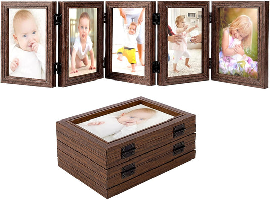 Biggun 5x7in 5 Folding Accordion Picture Frame - Foldable Hinged Collage Photo Frames for Tabletop Display Multiple Family Pictures Birthday Father's Day Gifts (Brown)