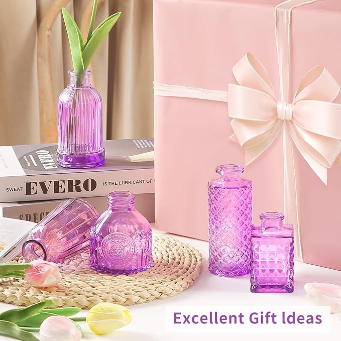 Glass Bud Vases in Bulk Set of 30 Pcs,Small Glass Vases for Flowers as Wedding Centerpieces for Tables,Clear Flower Vases Suitble for Wedding Decorations,Home Decor (Light Purple, 30 pcs)