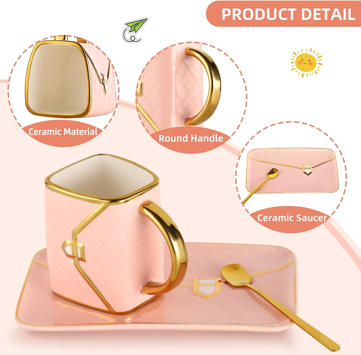 Handbag Coffee Mug Set of 4, Handbag Coffee Mug, Purse Coffee Ceramic Mug Set 10 Oz/ 310 ml Cute Creative Design Travel Tea Cup for Women Men Father's Day Thanksgiving Christmas Gifts