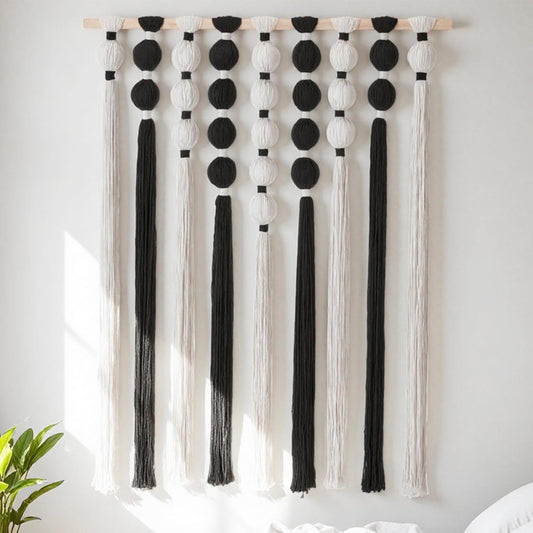 HYVAKUPPA Macrame Wall Hanging Large Boho Woven Tapestry Wall Decor Yarn Art Bohemian Handwoven Sphericity Cotton Textile Tapestry for Living Room Bedroom