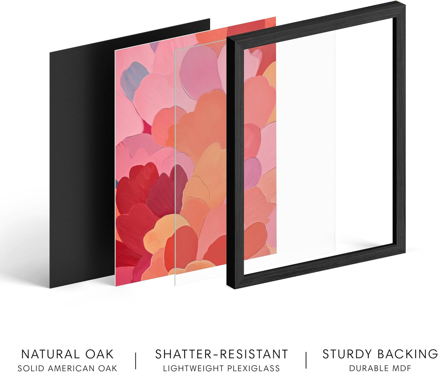 HAUS AND HUES Colorful Abstract Wall Art - Minimalist Retro Picture for Living Room Decor, Red and Pink Modern Wall Art Painting (Petals 1, Black Frame, 12x16)