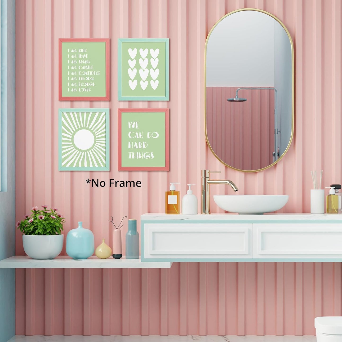 I am Kind Brave Smart Affirmations Green Sun Sunshine Hearts Poster Prints for Girls Kids Room Playroom Decor,Girl Nursery Decorations Prints Wall Art Unframed 4pcs 8x10inches,Girls Kids Gifts