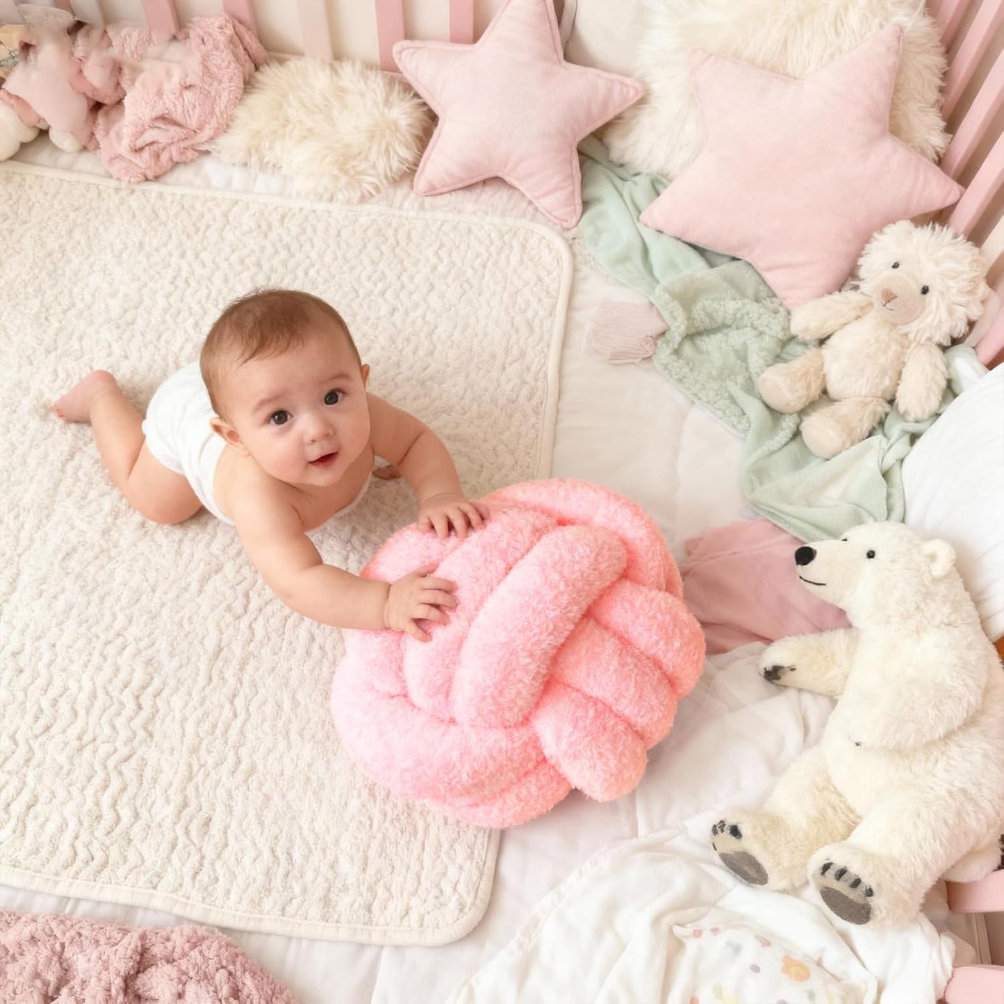 Knot Pillow Ball Plush - Decorative Throw Pillows for Bed Relieve Stress, Round Knot Cushion for Sofa Decor Pet Toy, Pink 12 inch