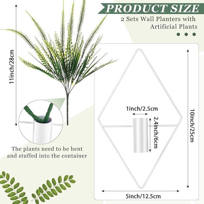 2 Pieces Wall Decor Hanging Planters with Artificial Plants Metal Hanging Vase Indoor Plants Holder Modern Boho Wall Art for Bathroom Bedroom Living Room Decor (White,Boston Fern)